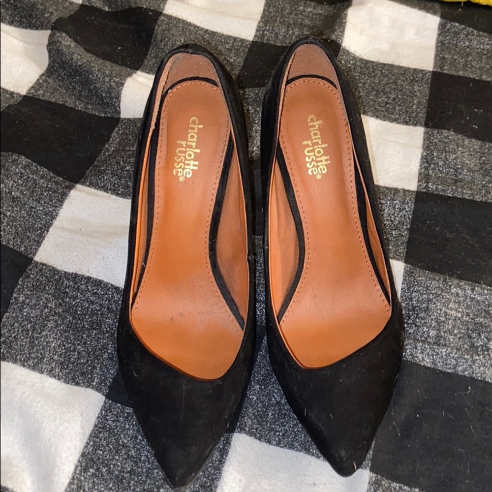 Black suede pulp heels